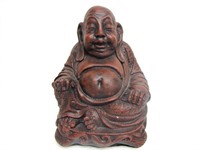 HAND CARVED LAUGHING BUDDHA FIGURINE APPROX. 9" T