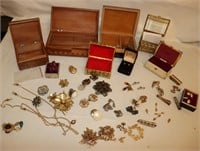 6 Small Vintage Jewelry Boxes w/ Jewelry: