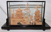 Vintage Chinese Carved Cork Pegoda w/ Cranes: