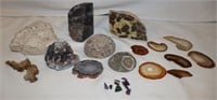 Fossils, Agate Slabs, Geodes, Book Ends,..