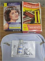 Perm rods and makeup bag