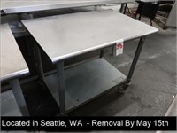 36" X 24" X 30"H SS TABLE ON CASTERS