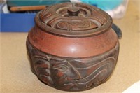 Signed Carved Wood Container