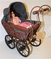 15" Bisque Virginia Baker Mooney Doll & Stroller