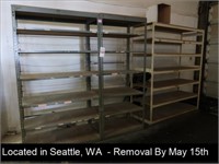 LOT, (4) 8' METAL/WOOD SHELVING UNITS (2 IN FRONT