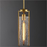 Gold Pendant Light w/ Crackle Glass