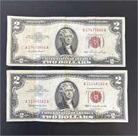 1953, 1963 $2 U.S. NOTES LOT OF 2