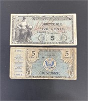 5 CENT MILITARY PAYMENT CERTIFICATES  LOT OF 2