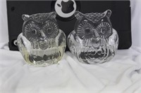 Lot of Two Glass Owl Candle Holders