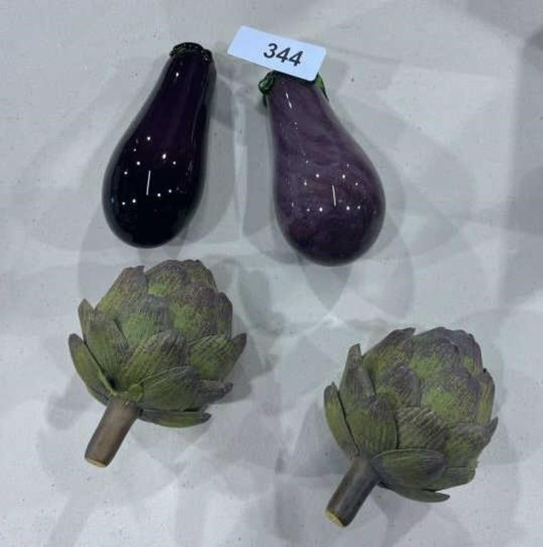 (2) Art Glass Eggplants +