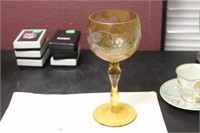 A Cut Glass Amber Glass Goblet