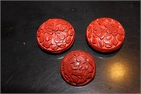 Lot of 3 Cinnabar Chinese Buttons