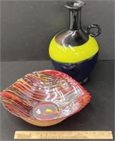 Art Glass Pitcher & Italian Bowl