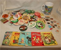 6 Witman Tiny Tales Collectible Pins & Buttons