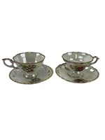 Pierced porcelain lusterware floral teacups