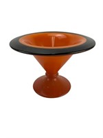 MCM orange black glass compote bowl