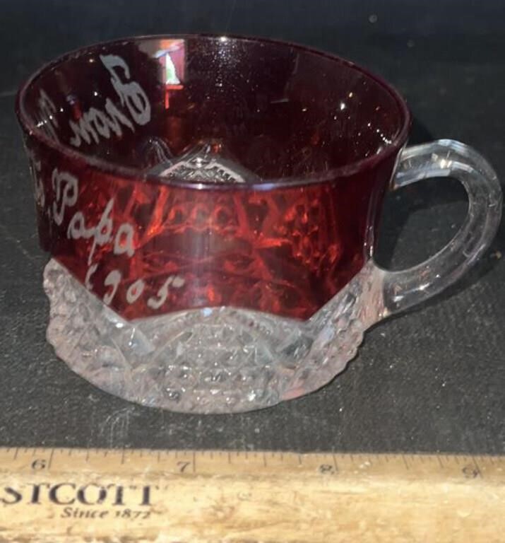 SOUVENIR GLASS CUP-FROM MAY TO PAPA/“1905”