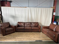Luca Brown Leather 3pc Set: Sofa, Love, & Chair