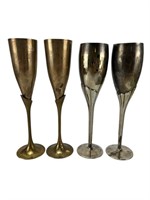 Art deco brass silver plated champagne flutes