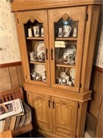 Corner Cabinet with Contents, Glassware, Misc