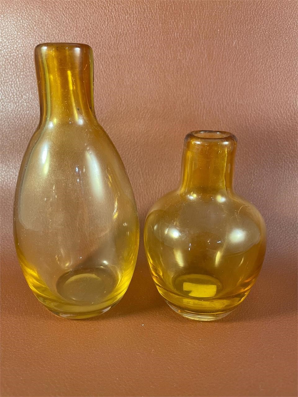 Lot of 2 Small Glass Gold Jars