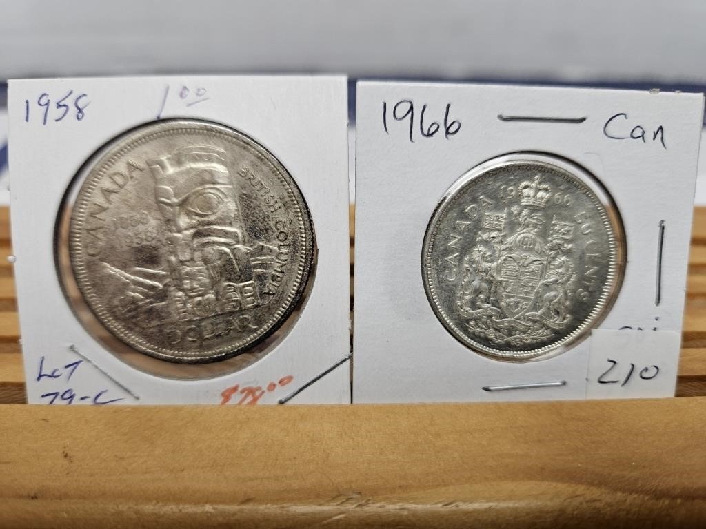 1-1958 SILVER DOLLAR & 1 1966 50 CENT