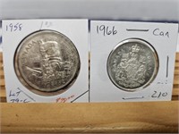 1-1958 SILVER DOLLAR & 1 1966 50 CENT