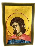 Religious icon painting archangel wooded plaque