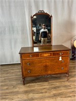 Antique Marquetry Inlaid Dresser w/Mirror