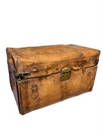 Large antique leather trunk chest rustic decor