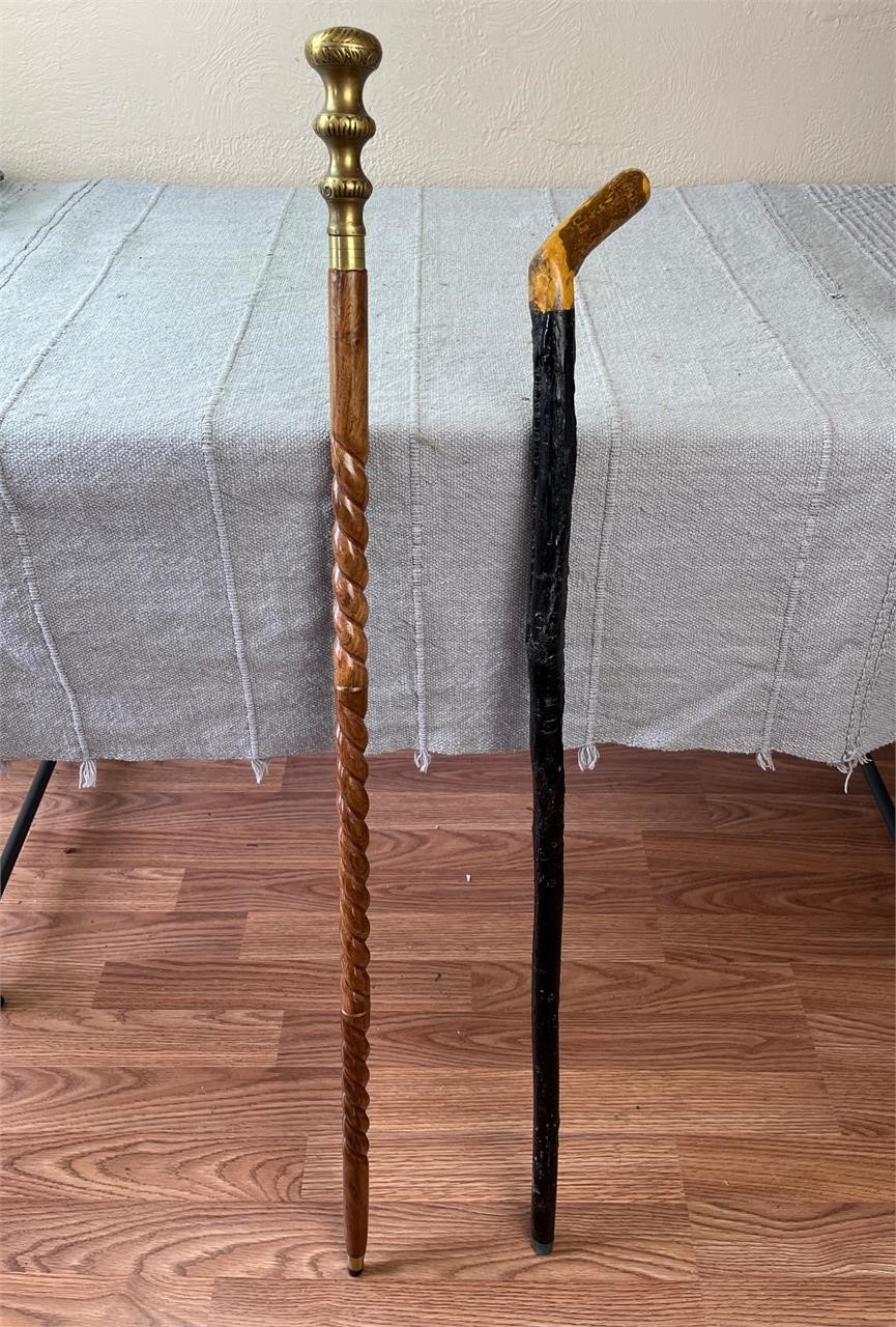 Lot of 2 Wooden Walking Canes