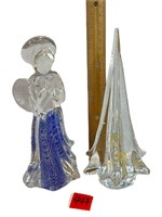 Blue Art Glass Praying Angel and clear glass tree