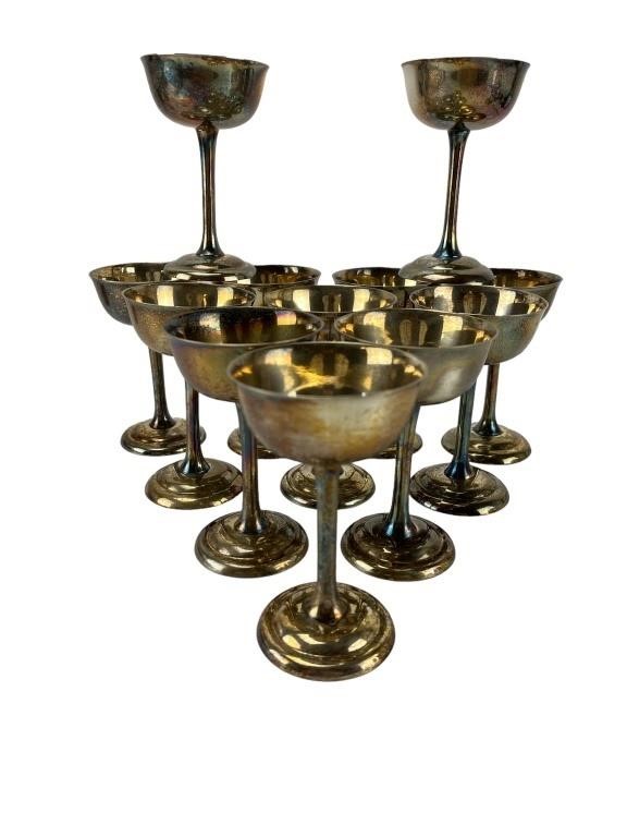 Dozen silver plated wine goblets chalice cups