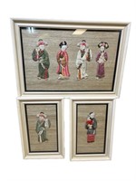 Japanese framed silk figures 3 pieces