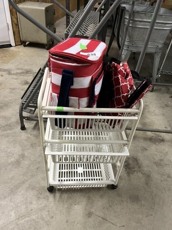 Plastic Rolling Cart + (2) Insulated Bags