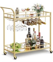 WINE CART GOLD COLOUR WITH WOODEN SHELVES