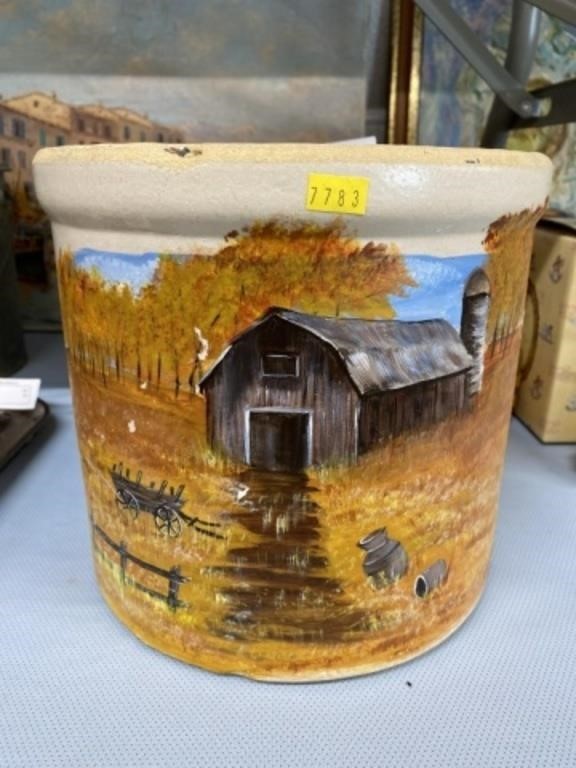 Paint Decorated Straight Sided Storage Crock