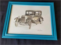 Original Watercolor of Vintage Gray Car