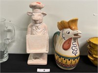 Ceramic Pig Chef + Rooster Pitcher