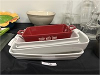Lot Of 5 Canopy Casseroles, Red is Stonewear