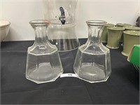 Pair Vintage Glass Decanters 8" H