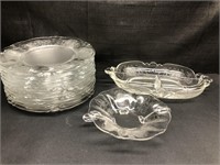 Etched plates and two etched serving pieces