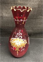 Hand Painted Ruby Red Vase
