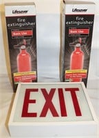 Light Up EXIT Sign 11"x9" & 2 Fire Extinguishers