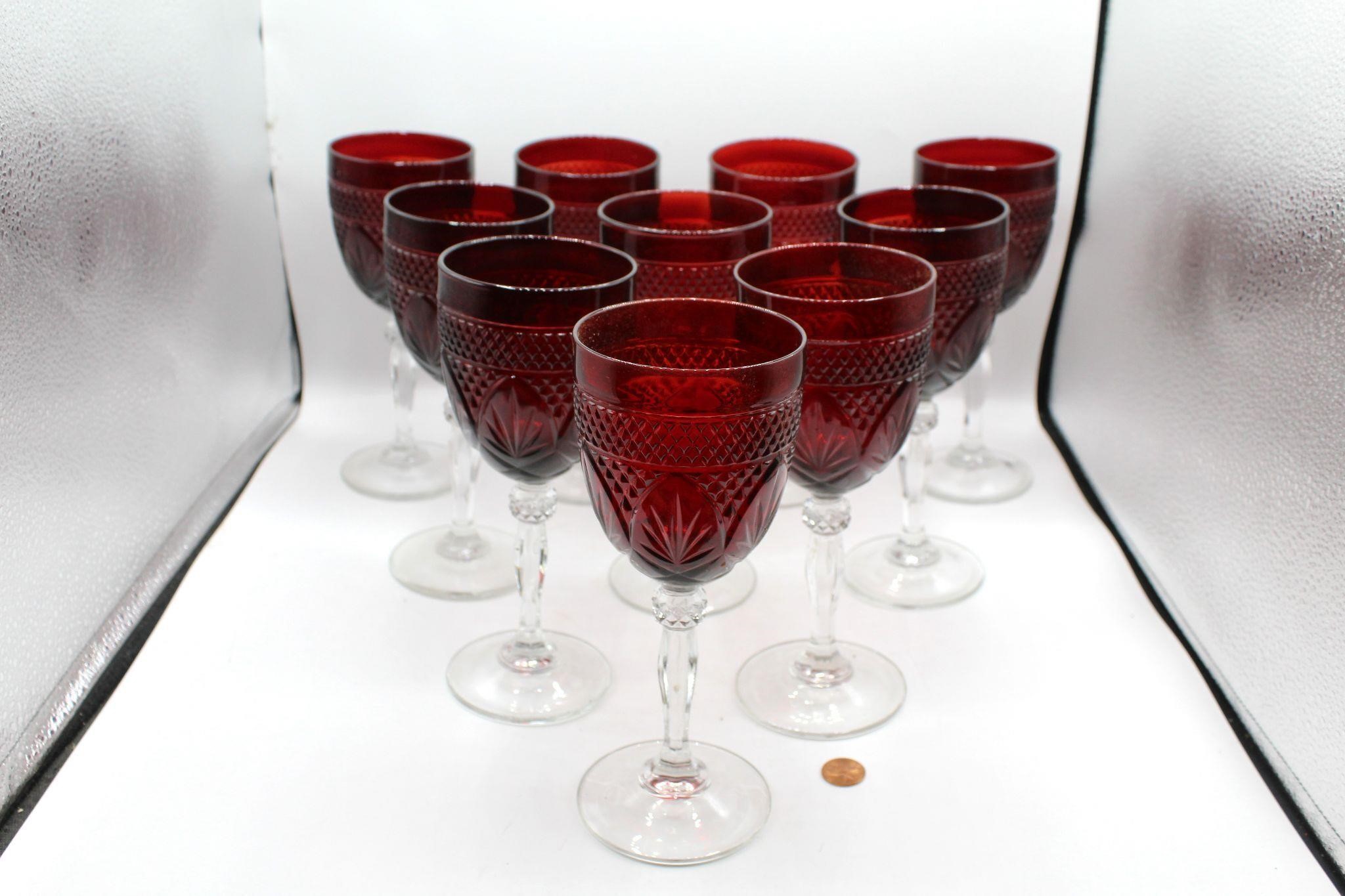 Set 10 Cristal D'arques Ruby Wine Stems