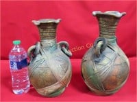 Pottery Vases 2 PC Lot 11" & 12" Tall