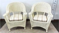 White Wicker Chairs w/Seat Cushions 2 PC Lot
