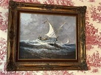 Marinas R. Paisajes Framed Oil Painting Boat