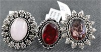 3 NEW German Silver Rings Size 8: Rose Quartz and