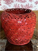 Vtg Handcrafted Red Wicker Basket
